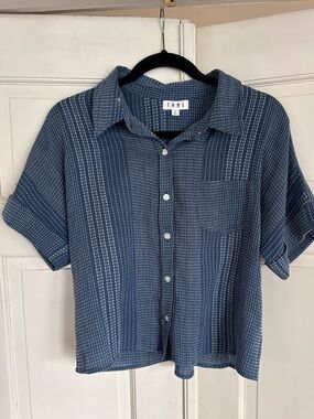 THML Navy Blue Vertical Stitch-Stripe Short Sleeve Shirt